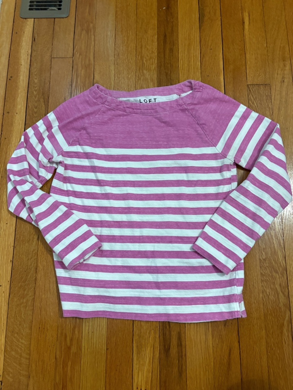 LOFT women’s Pink & White Stripe Long-Sleeve Top shirt thick cotton size small
